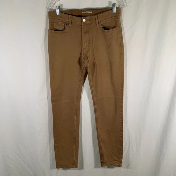 Mango Other - MNG Man Pants Men's 30 Brown Denim Pisa 5 Pocket Cotton Blend Button Zip